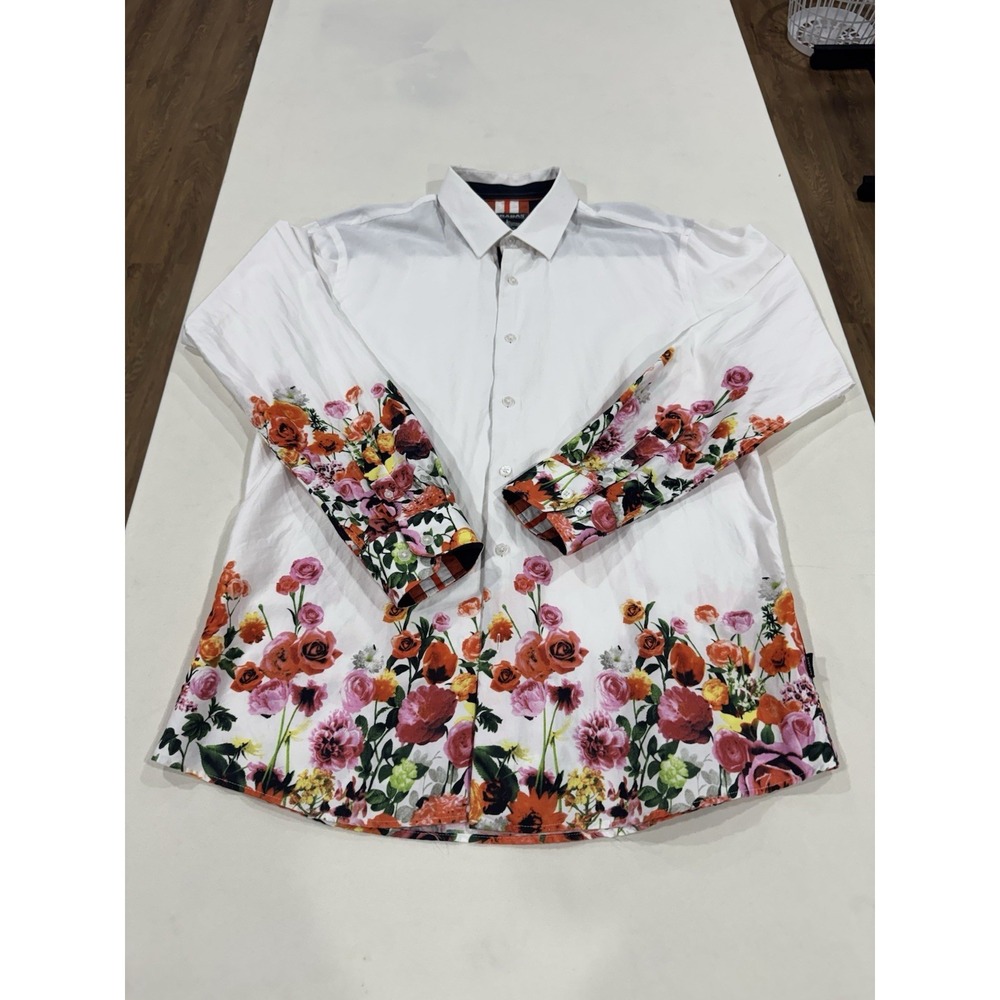 BARABAS Men's Colorful Floral Slim-fit Long Sleeve Button-Down Shirt Size L